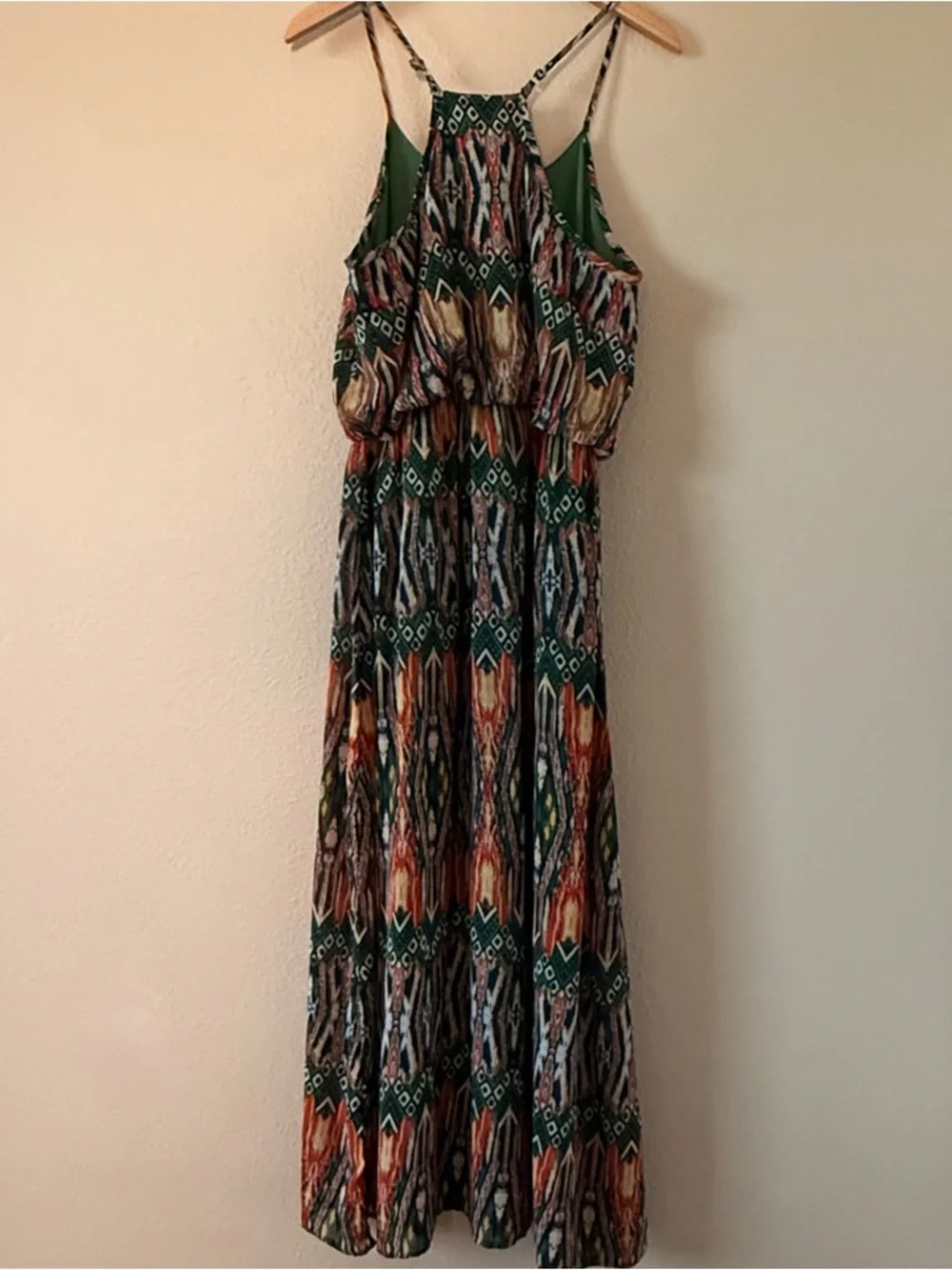 Fun & Flirt Green and Multicolor Tribal Maxi Dress L - Picture 4 of 4